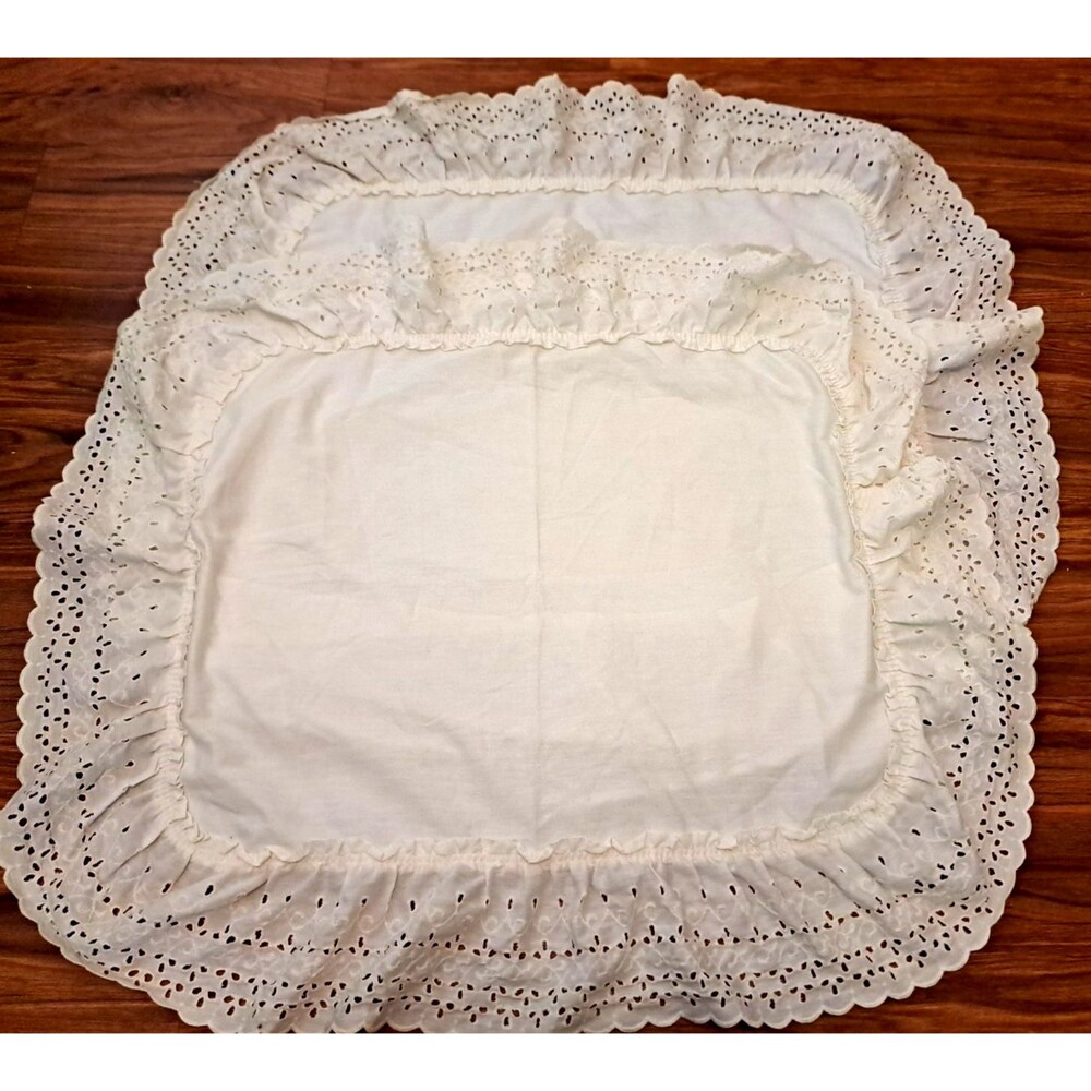 Eyelet Lace Ruffled Pillow Shams Standard White Vintage Cottage Set of 2 Boho